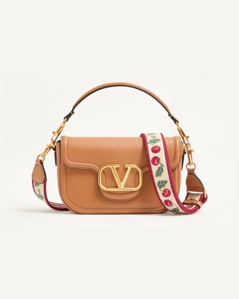 Valentino Garavani Valentino Garavani Alltime Schultertasche Aus Genarbtem Kalbsleder Mit Cherryfic-Besticktem Schulterriemen Frau MANDEL Mandel