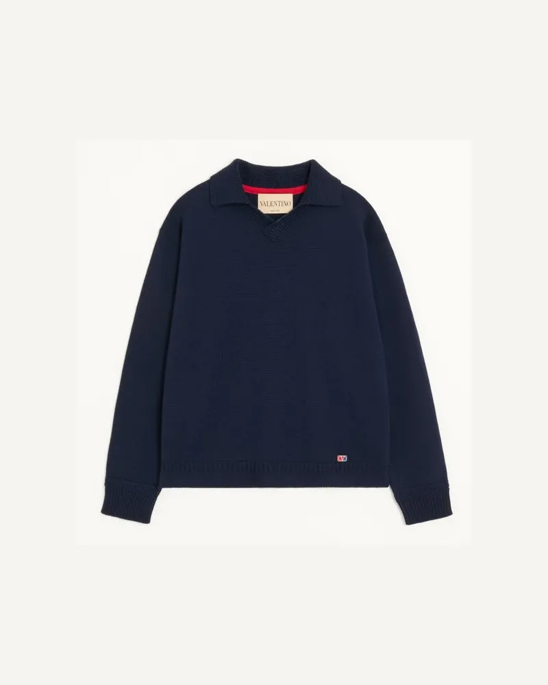 Valentino Garavani Valentino Wollpullover mit VLogo Signature-Patch und Polokragen Mann MARINEBLAU Marineblau