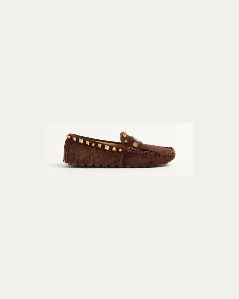Valentino Garavani Plaster Caster Driver Loafer Aus Wildleder Mit Fransen Frau FONDANT Fondant