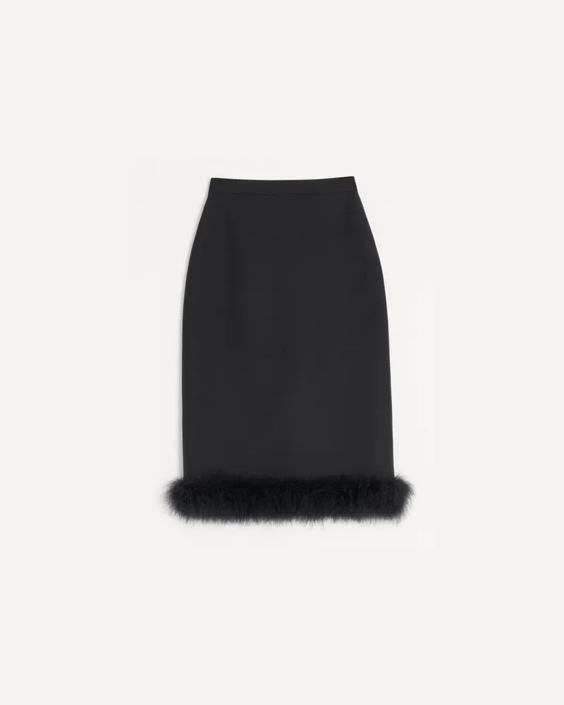 Valentino Garavani Midi Crepe Couture Rock mit Federn Frau SCHWARZ Schwarz
