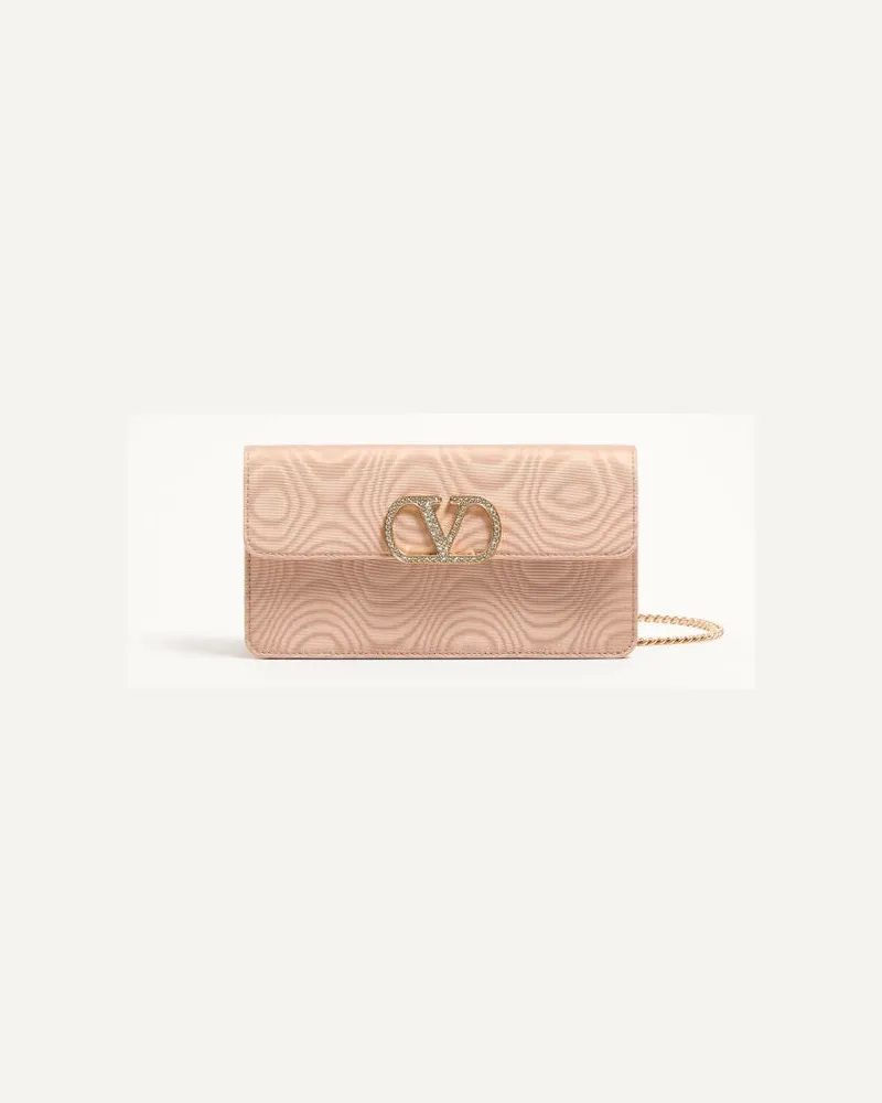 Valentino Garavani VLogo Signature Kettenportemonnaie aus Moiré-Stoff mit Juwel-Logo Frau ROSA/CRYSTAL Rosa