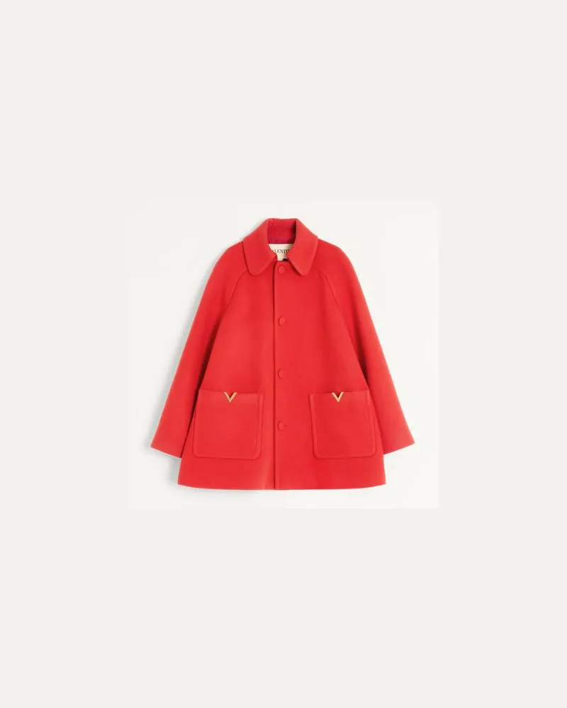 Valentino Garavani Valentino einreihiger Mantel aus drapierter Wolle Mann ROT Rot