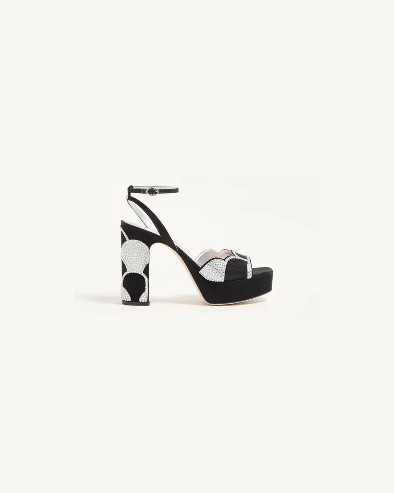 Valentino Garavani Bowow Plateausandale Aus Moiré-Stoff Mit Kristallen, 115 Mm Frau SCHWARZ/SILBER Schwarz