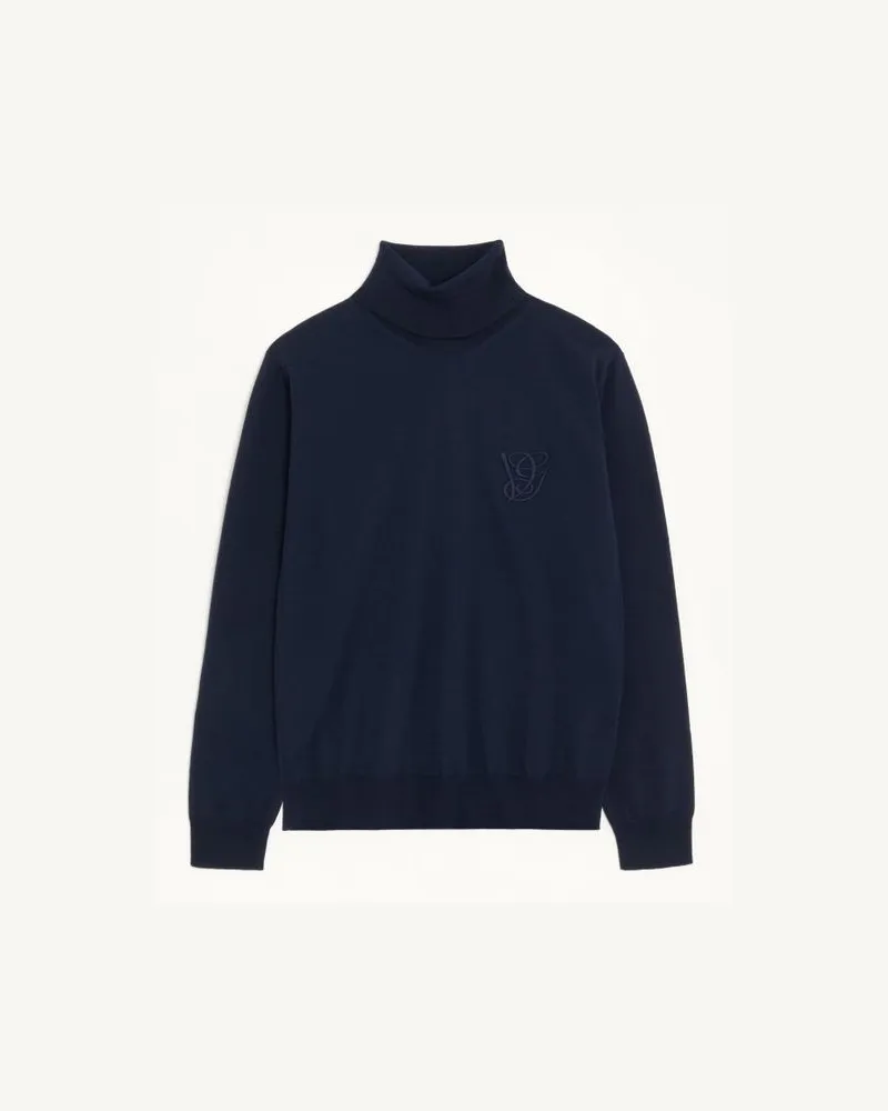 Valentino Garavani Valentino Wollpullover mit hohem Kragen und VG-Stickerei Mann DUNKELBLAU Dunkelblau