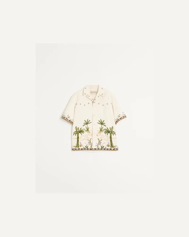 Valentino Garavani Hemd Aus Baumwoll-Canvas Mit Blumenstickerei Mann SHELL Shell