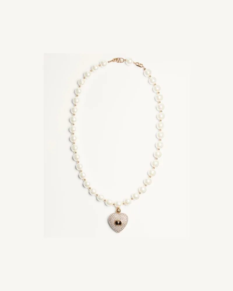 Valentino Garavani Coeur Royal Halskette Aus Metall, Emaille, Perlen Und Swarovski® Kristallen Frau GOLD/SCHWARZ/CRYSTAL/CREME Gold