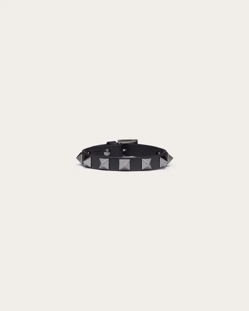Valentino Garavani Lederarmband Rockstud Mit Palladium-Nieten Mann SCHWARZ Schwarz