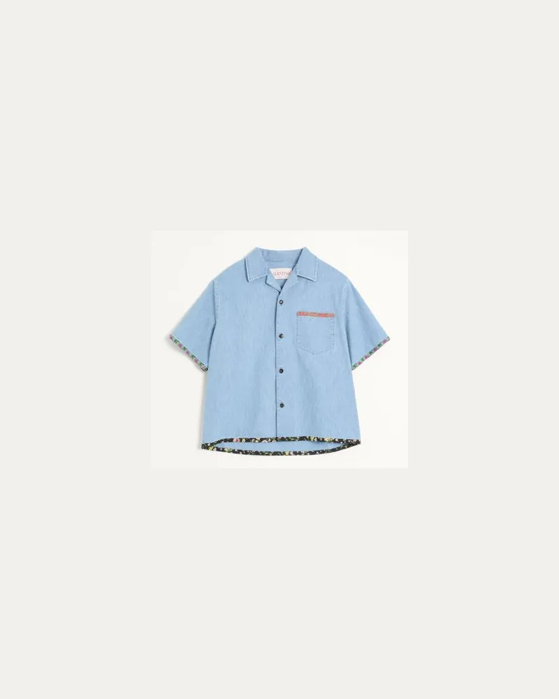 Valentino Garavani Bowlinghemd Aus Denim Mit Blumenprint-Besatz Mann DENIM Denim