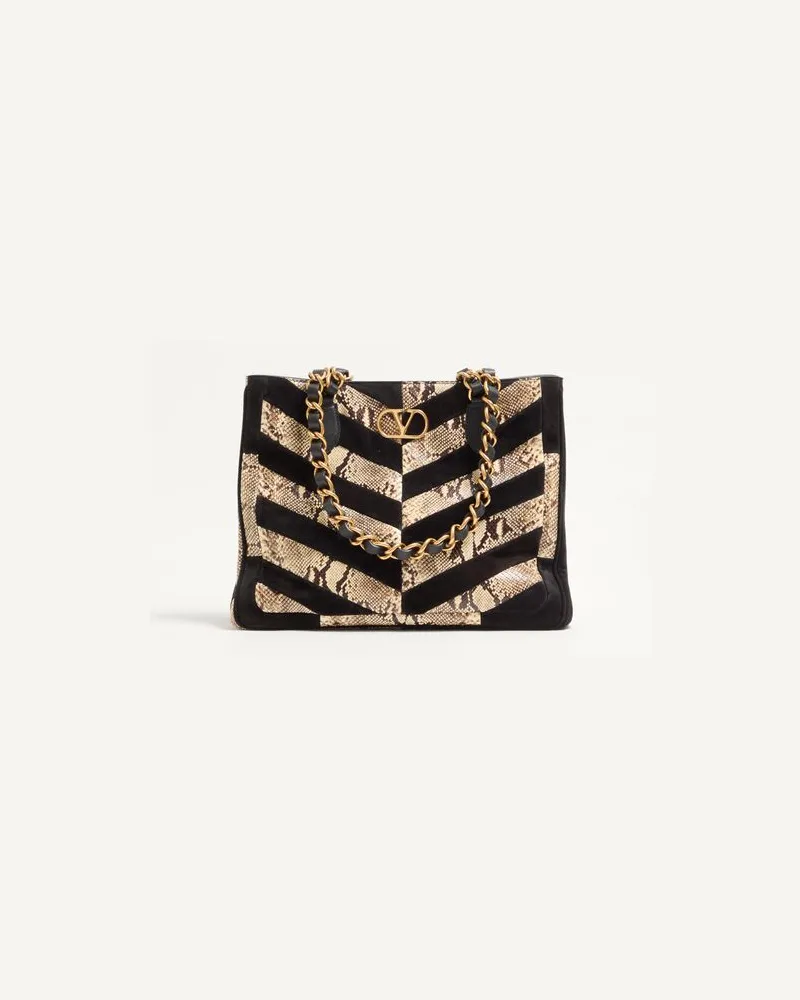 Valentino Garavani Valentino Garavani Laseine Shopping Bag aus Python- und Wildleder mit Chevron-Muster Frau BEIGE/SCHWARZ Beige