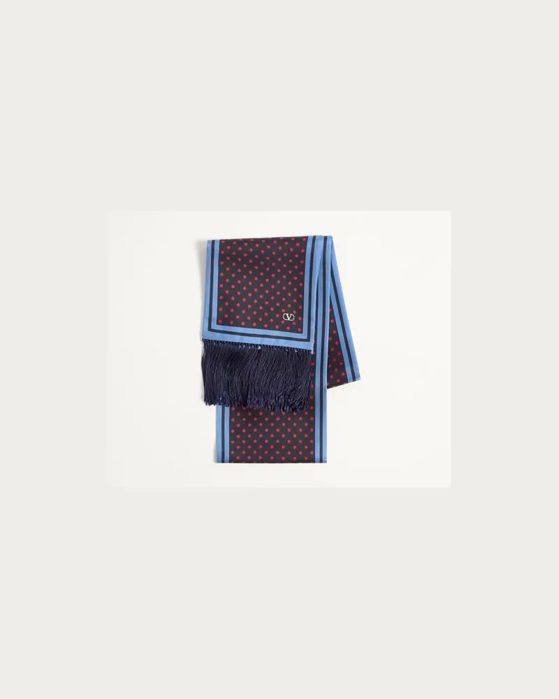 Valentino Garavani Plusdepois Bandeau-Schal Aus Seide Mit Fransen Mann BLAU/ROT/HIMMELBLAU Blau