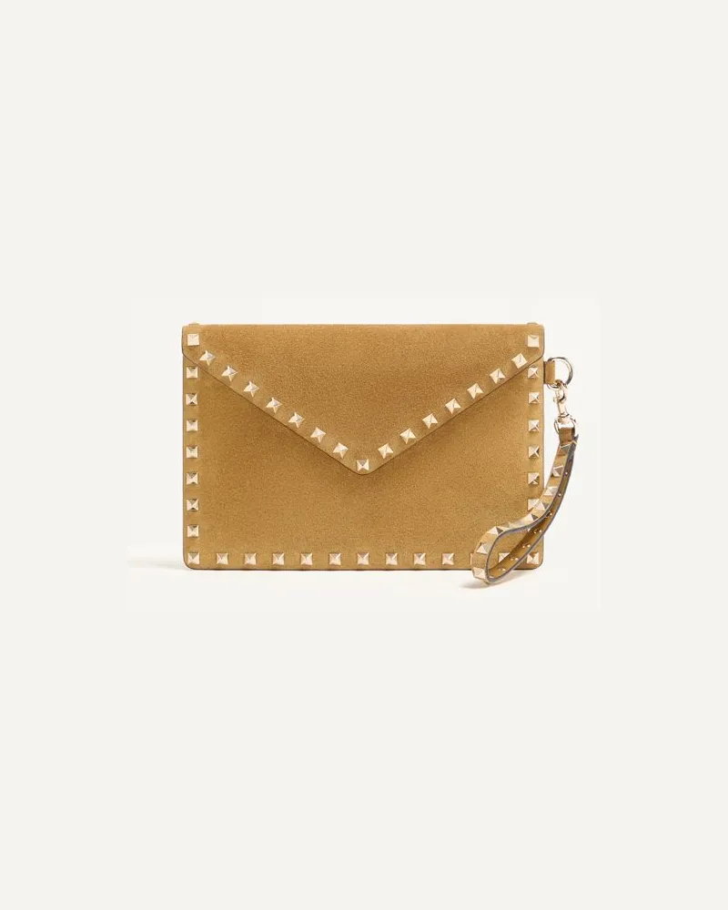 Valentino Garavani Rockstud Clutch Aus Wildleder Frau HAVANA BEIGE Havana