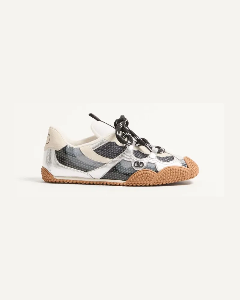 Valentino Garavani Amphibia Sneaker aus gummiertem Kalbsleder und laminiertem Nappa Frau SCHWARZ Schwarz
