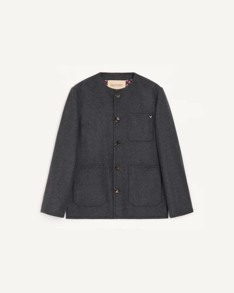 Valentino Garavani Valentino Jacke aus doppeltem Wollstoff mit metallischem V-Detail Mann GRAU Grau