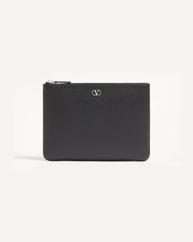Valentino Garavani Vlogo Signature Pochette Aus Genarbtem Kalbsleder Mann SCHWARZ Schwarz