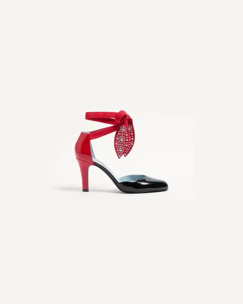 Valentino Garavani Foliefoliage Pumps Aus Abrasivem Kalbsleder 85 Mm Frau SCHWARZ/ROUGE PUR Schwarz