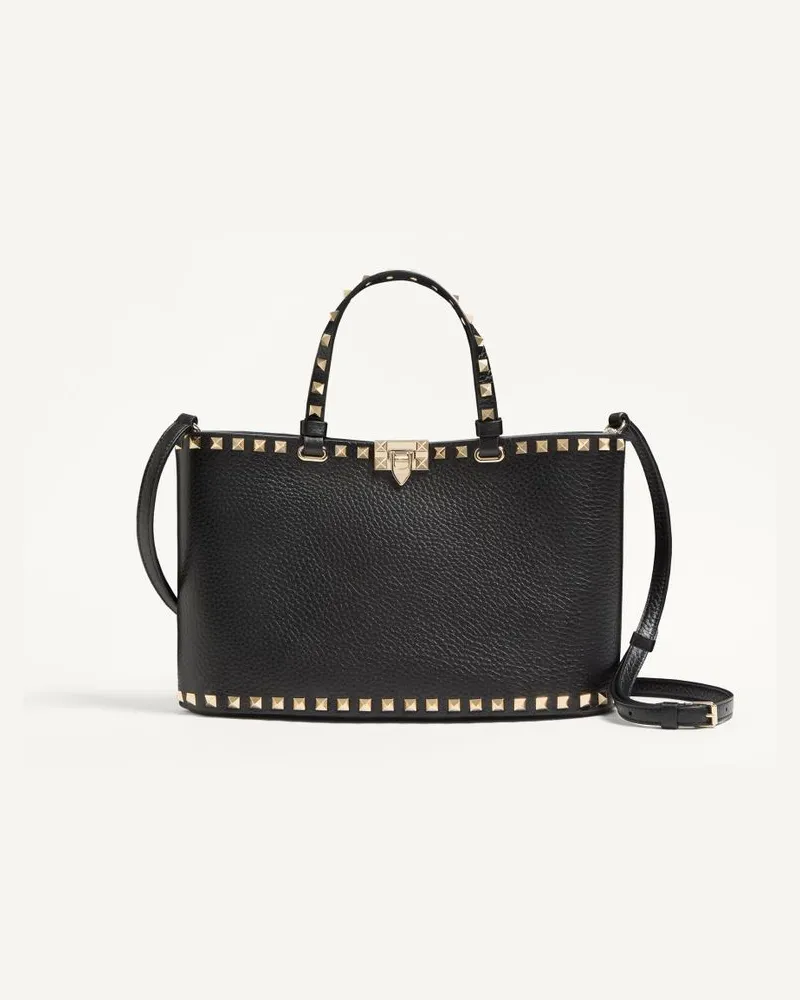 Valentino Garavani Kleiner Valentino Garavani Rockstud Shopper Aus Genarbtem Kalbsleder Frau SCHWARZ Schwarz