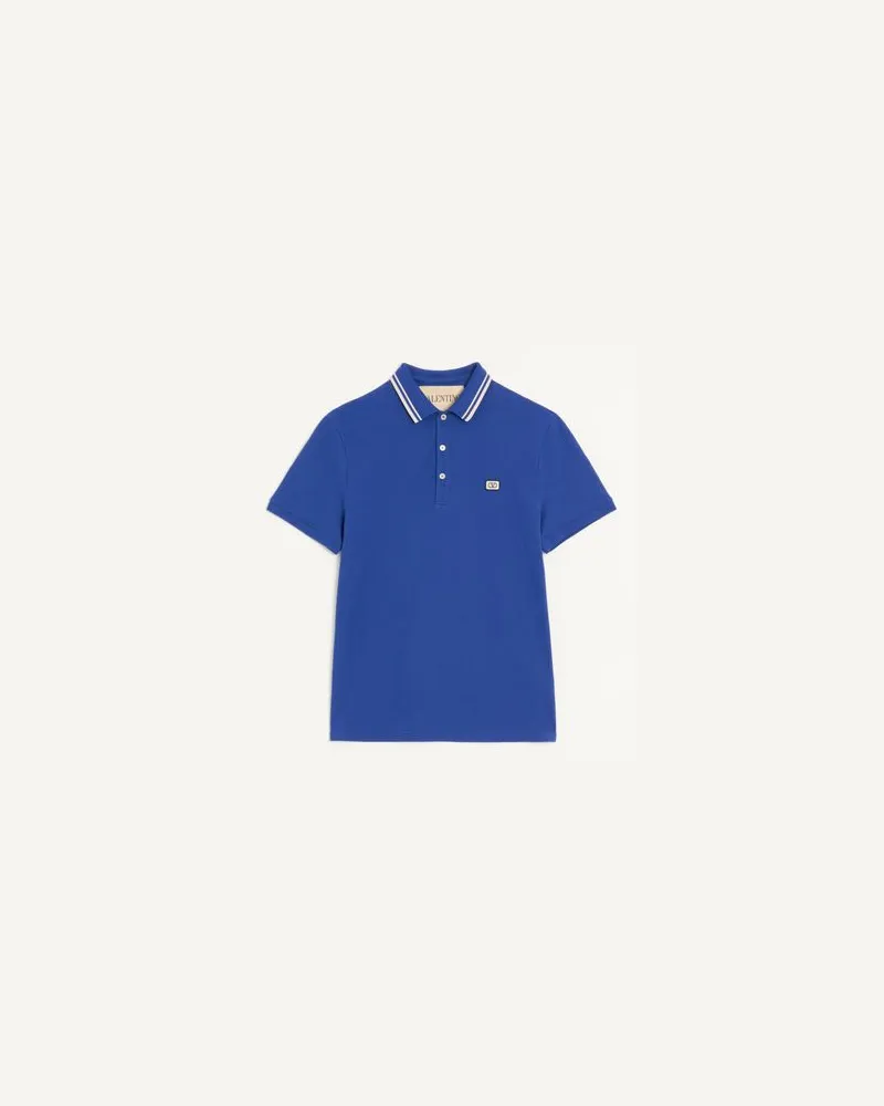 Valentino Garavani Poloshirt Aus Baumwoll-Piqué Mit Vlogo Patch Mann BLAU Blau