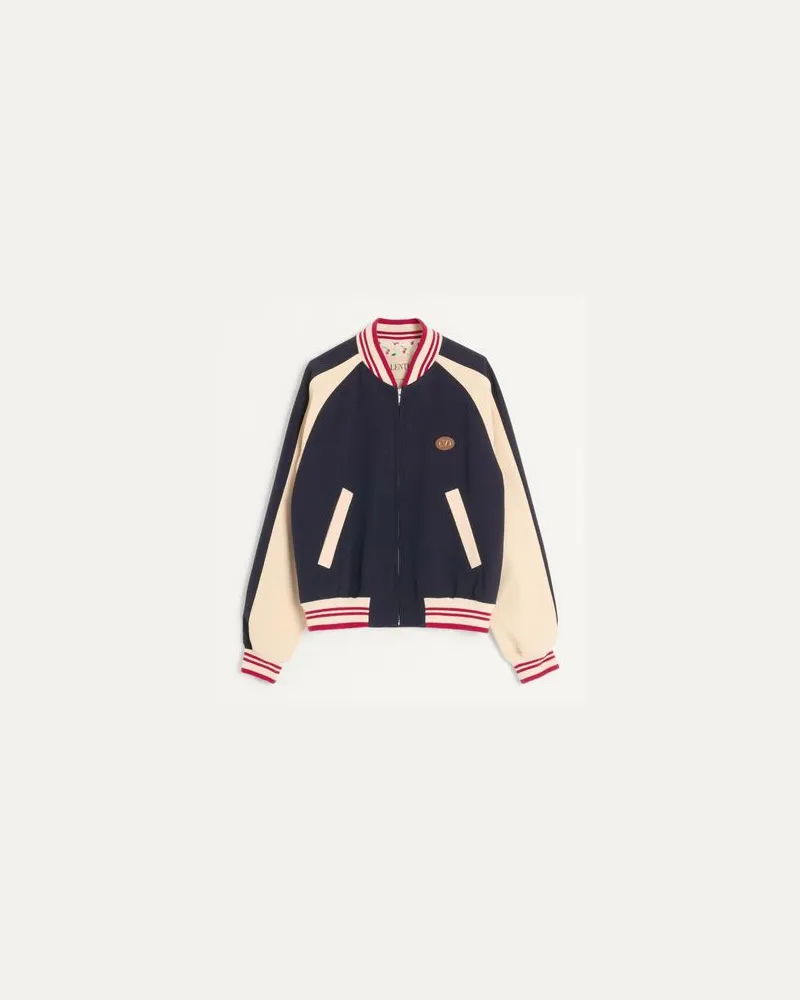 Valentino Garavani Bomberjacke Aus Wolle Und Baumwolle Mit Vlogo Und Le Chat De La Maison-Patch Mann BLAU/BUTTER Blau