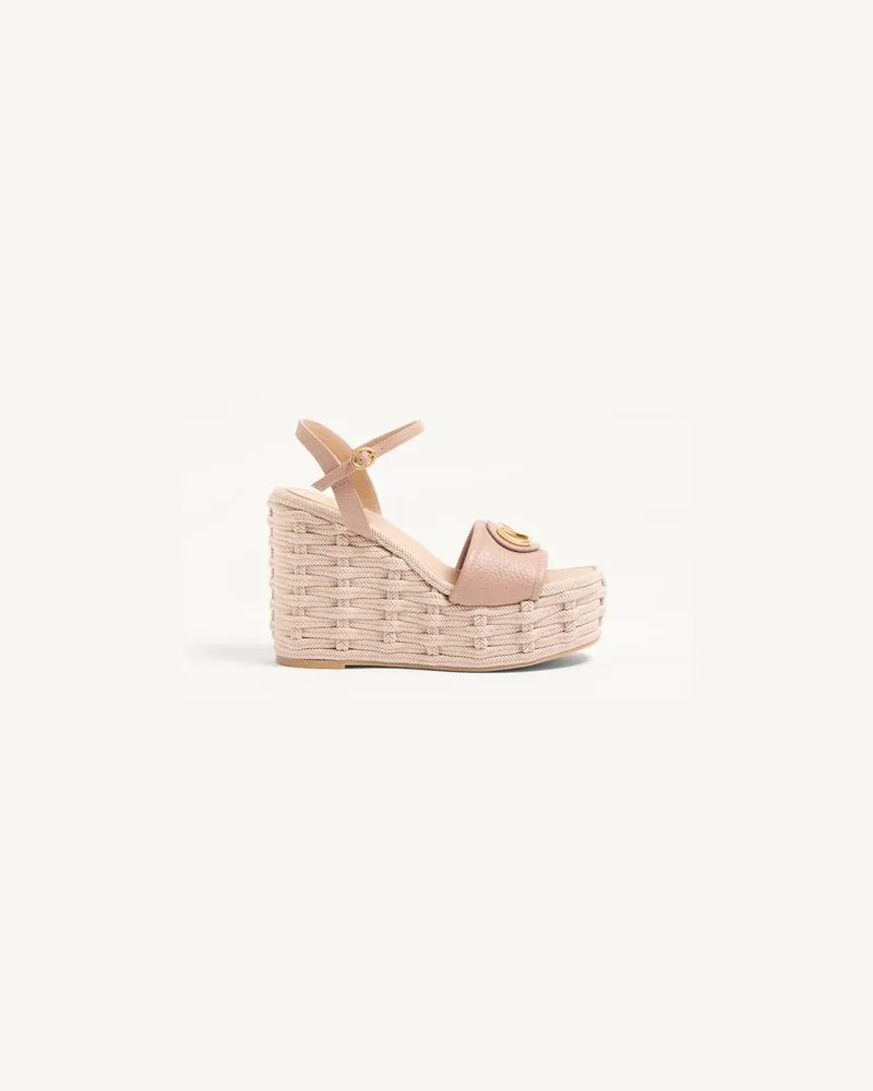 Valentino Garavani Vlogo Signature Wedge Sandalen Aus Genarbtem Kalbsleder 120 Mm Frau ROSE CANNELLE Rose
