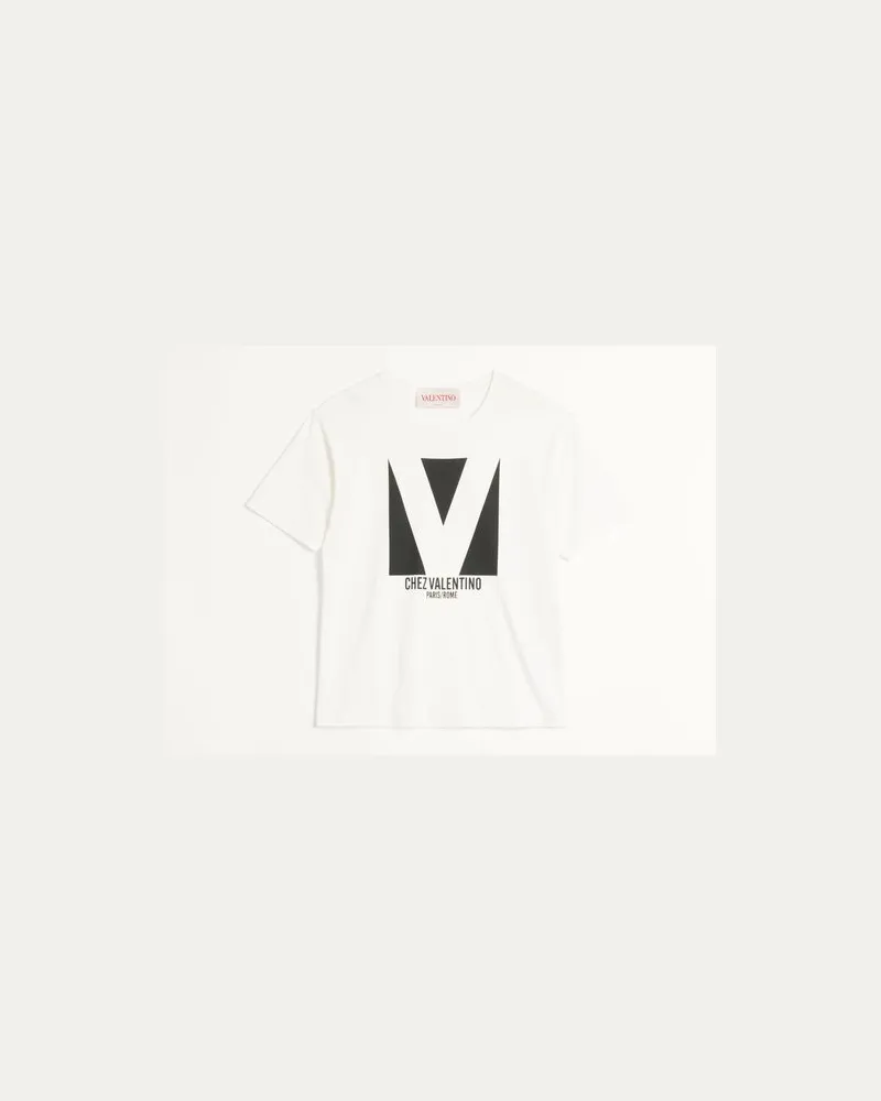 Valentino Garavani T-Shirt Aus Baumwolle Mit Chez Valentino Print Mann ELFENBEIN Elfenbein