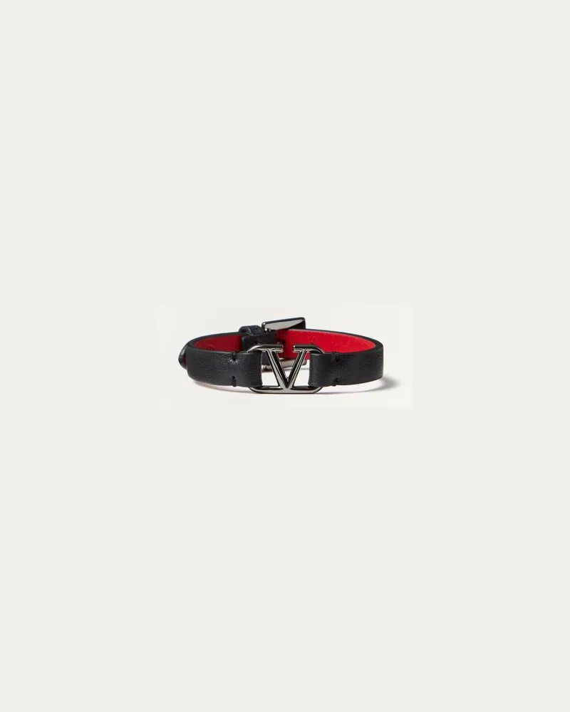 Valentino Garavani Armband Vlogo Signature Aus Leder Mann SCHWARZ/ROUGE PUR Schwarz