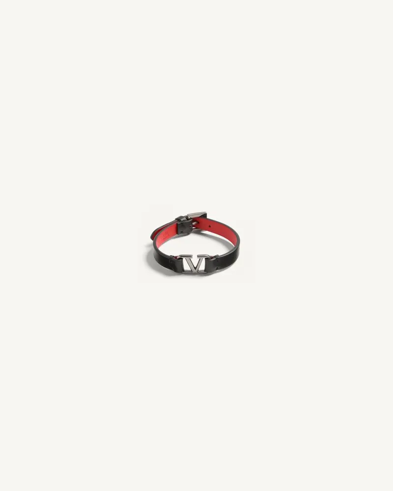 Valentino Garavani Armband Vlogo Signature Aus Leder Mann SCHWARZ/ROUGE PUR Schwarz