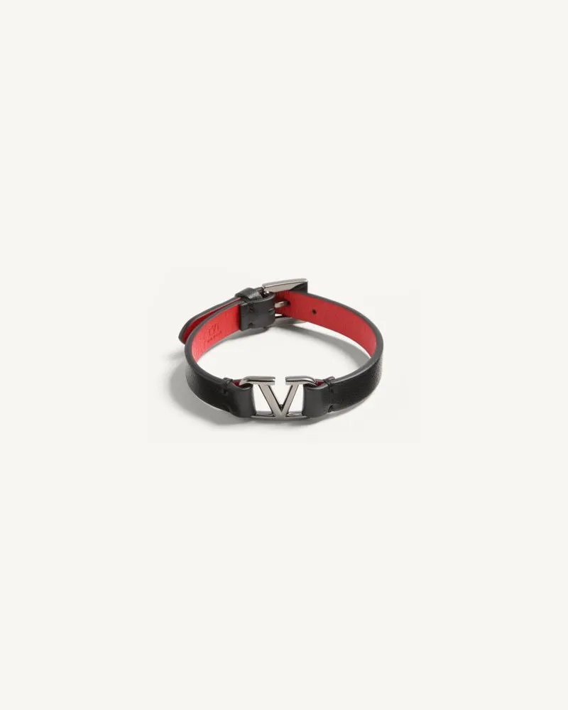 Valentino Garavani Armband Vlogo Signature Aus Leder Mann SCHWARZ/ROUGE PUR Schwarz