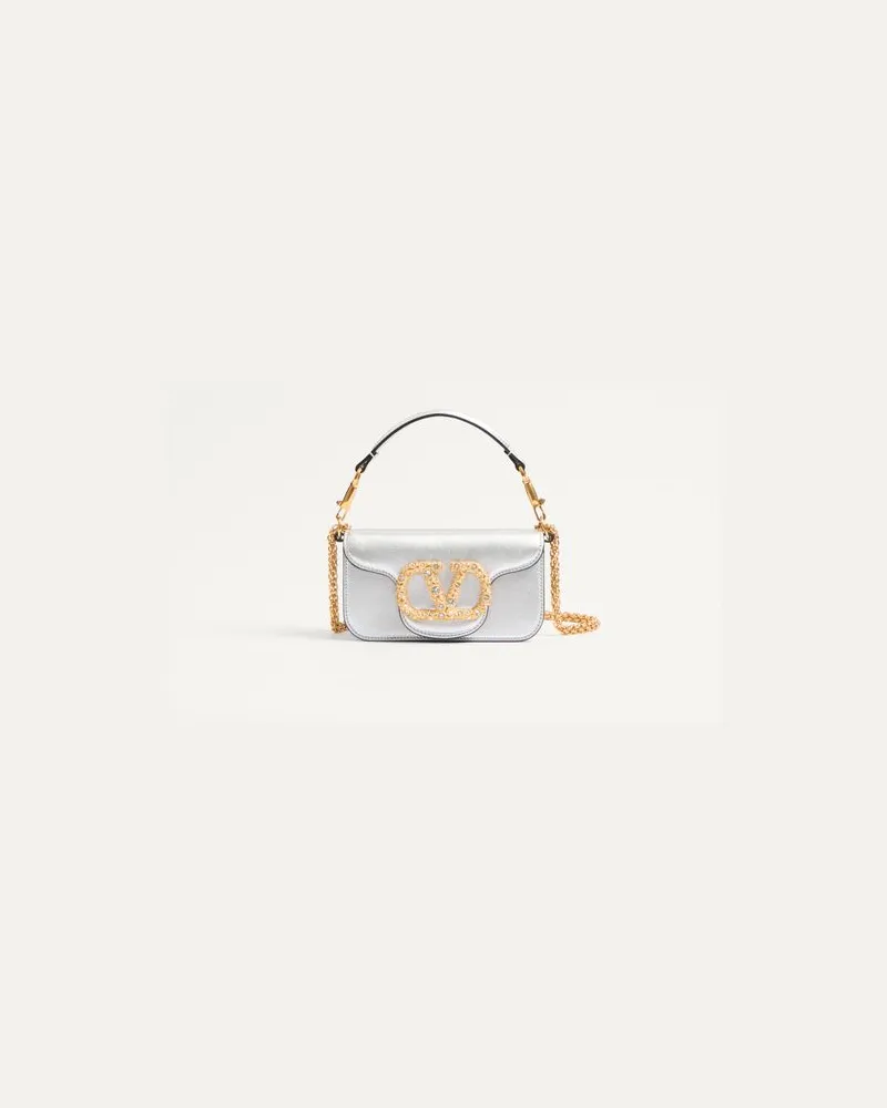 Valentino Garavani Valentino Garavani Locò Kleine Schultertasche Aus Laminiertem Kalbsleder Mit Schmucklogo Frau SILBER/CRYSTAL Silber