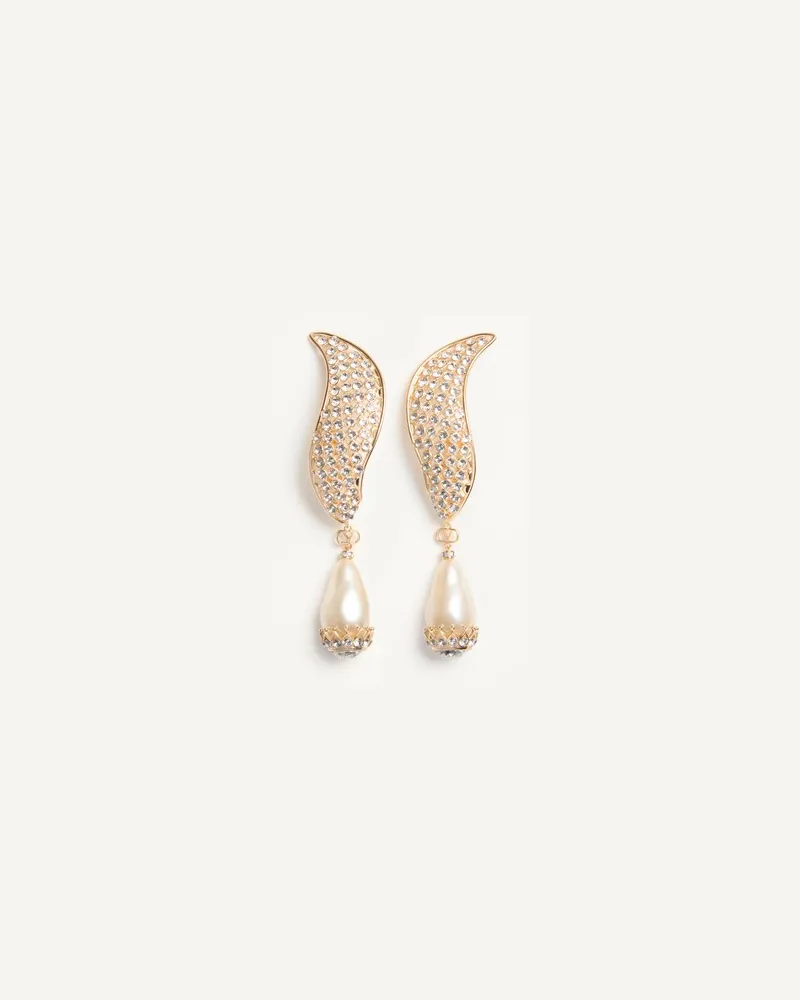 Valentino Garavani Poetique Des Gouttes Ohrringe Aus Metall, Perlen Und Swarovski® Kristallen Frau CRYSTAL/CREME Crystal