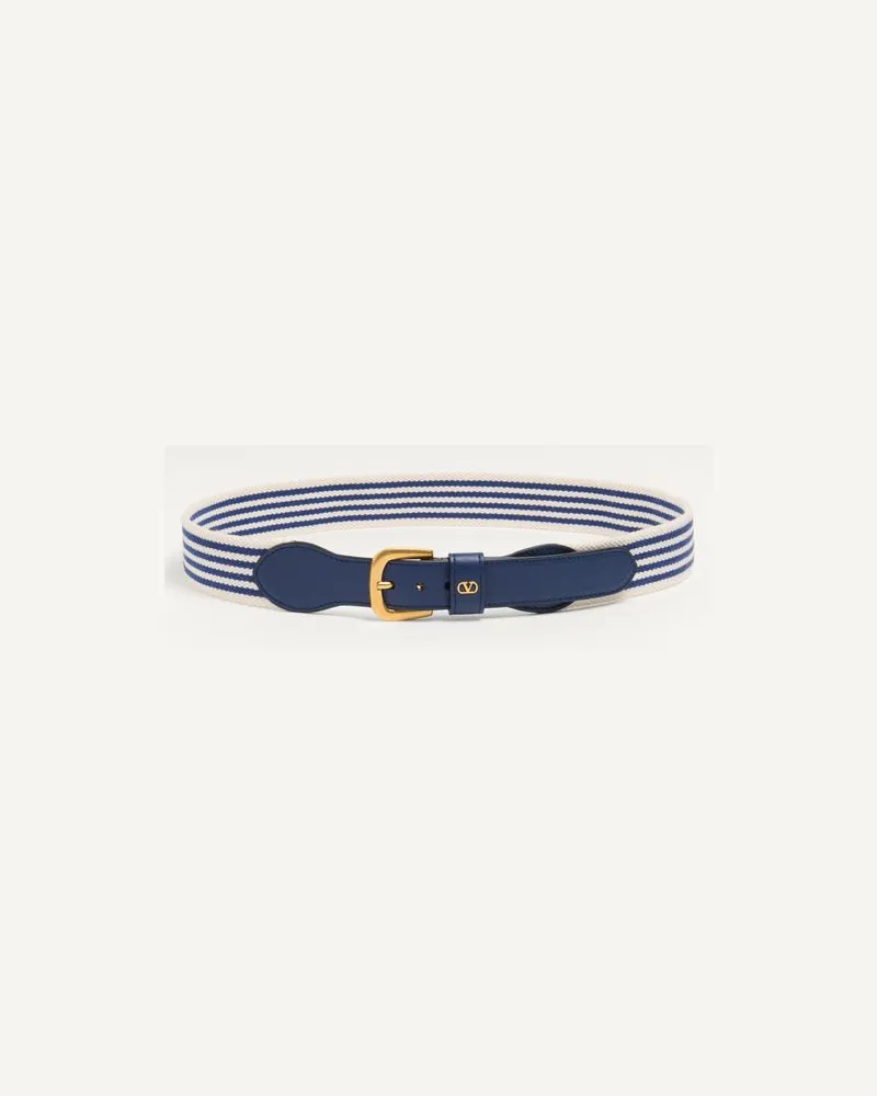 Valentino Garavani Vlogo Signature Gürtel Aus Band Und Kalbsleder 35 Mm Mann WEIß/BLAU/WORKER Weiß