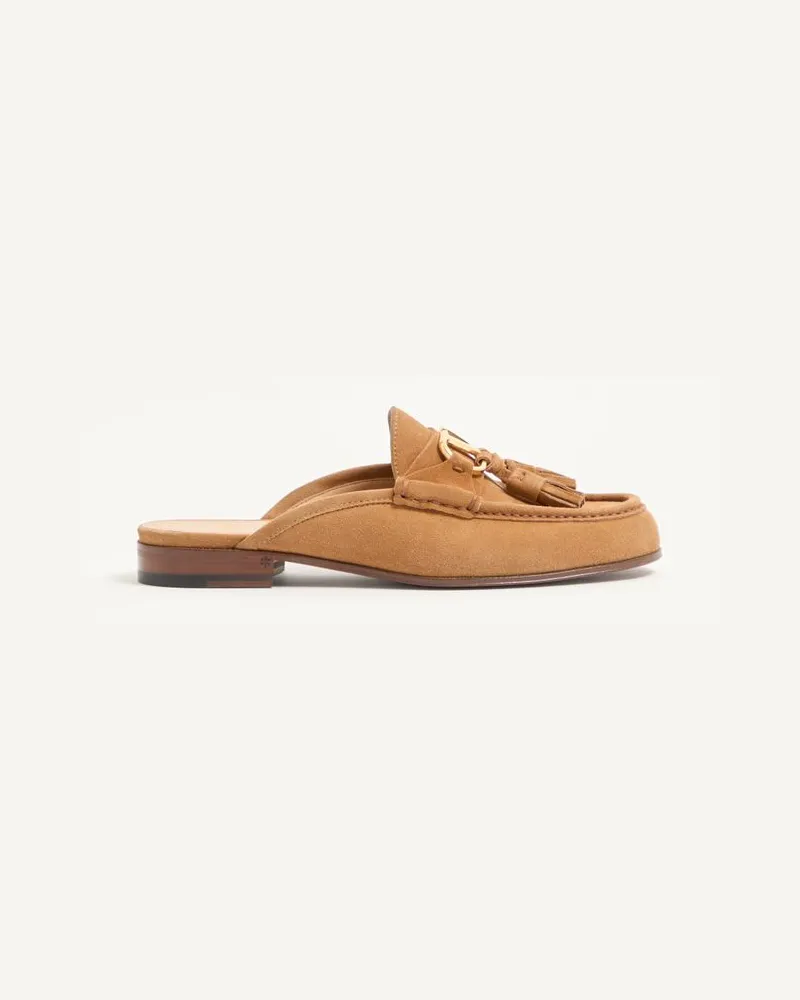 Valentino Garavani Vlogo Signature Slip-On-Loafer aus genarbtem Spaltleder, 20 mm Frau HAVANA BEIGE Havana