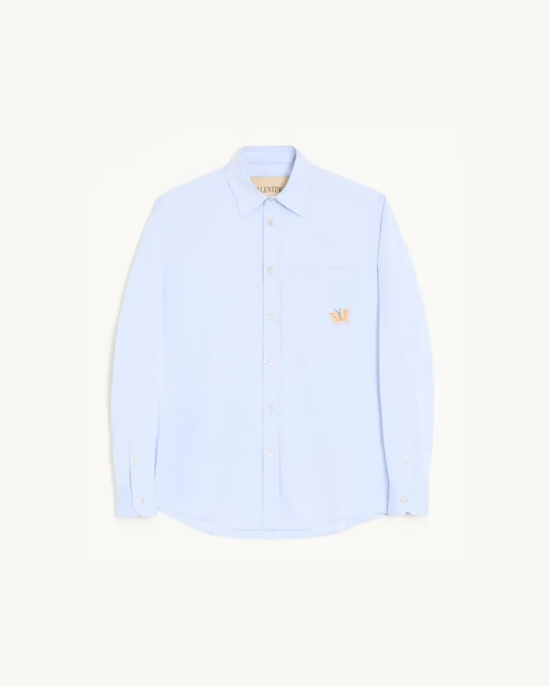 Valentino Garavani Valentino Langarmhemd aus leichter Oxford-Baumwolle mit gesticktem Butterfly-Patch Mann HIMMELBLAU Himmelblau