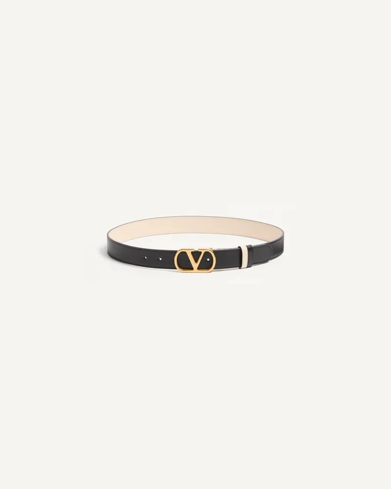 Valentino Garavani Ceinture Réversible VLogo Signature En Cuir De Veau Brillant, Hauteur : 30 Mm Frau SCHWARZ/BUTTER Schwarz