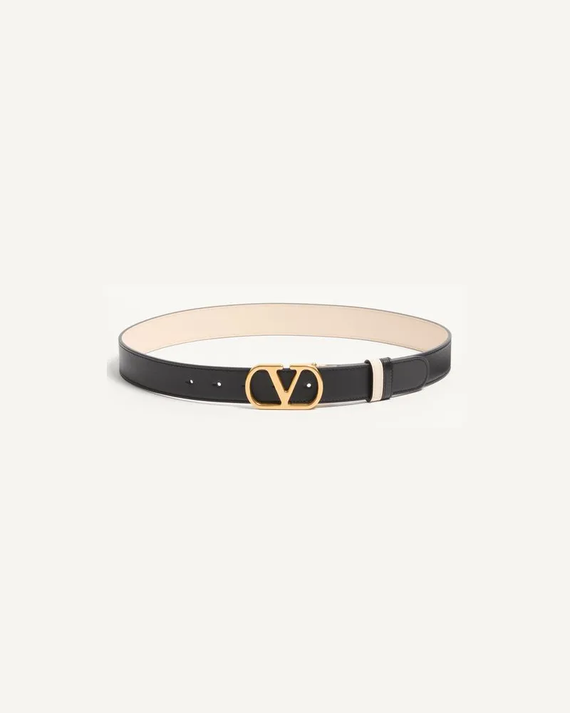 Valentino Garavani Vlogo Signature Wendegürtel Aus Glänzendem Kalbsleder, 30 Mm Frau SCHWARZ/BUTTER Schwarz