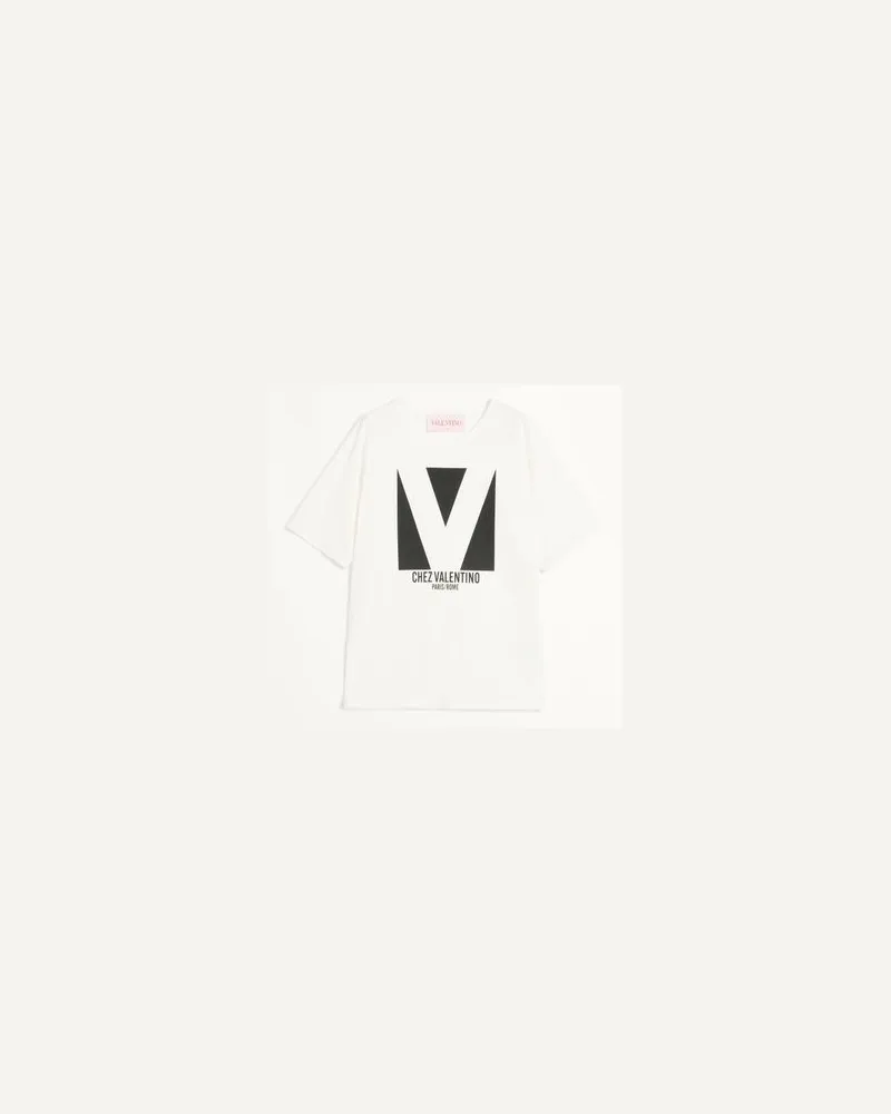Valentino Garavani T-Shirt Aus Jersey Aus Baumwolle Mit Chez Valentino Print Frau ELFENBEIN Elfenbein