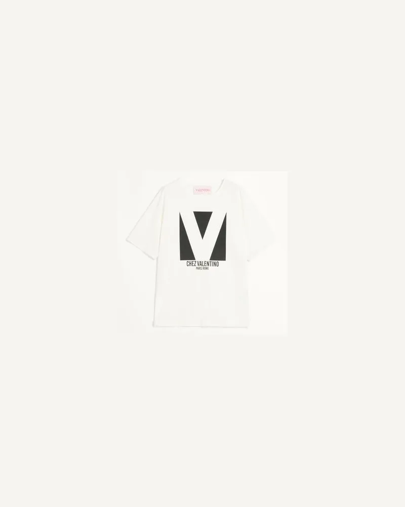 Valentino Garavani T-Shirt Aus Jersey Aus Baumwolle Mit Chez Valentino Print Frau ELFENBEIN Elfenbein