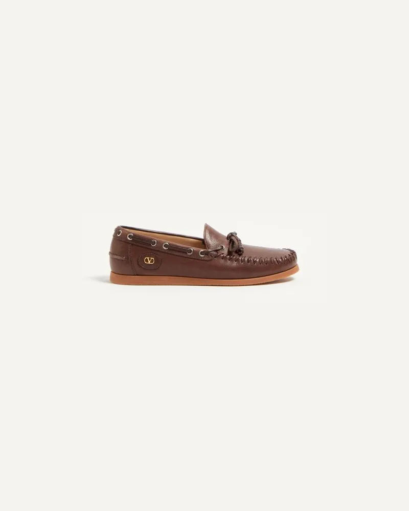Valentino Garavani Palm Avenue Segelschuhe Aus Büffelleder Mann BARK BROWN Bark