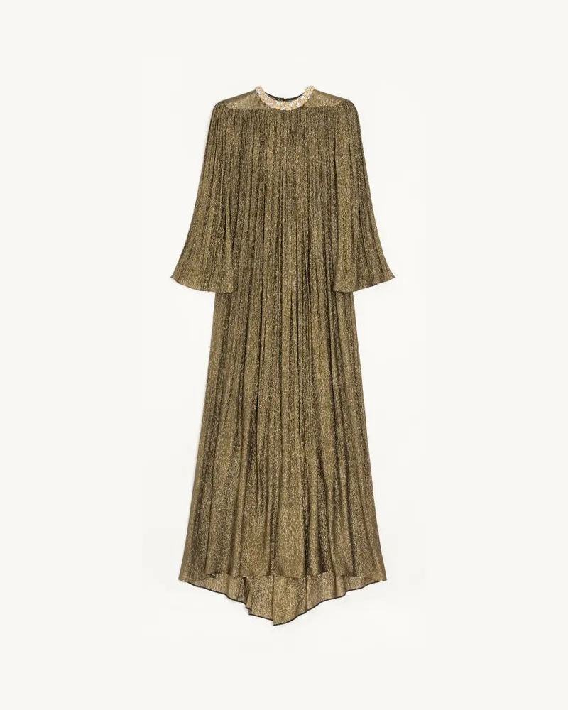 Valentino Garavani Langes Kleid aus Creponne Lurex mit Stickerei Frau SCHWARZ/GOLD Schwarz