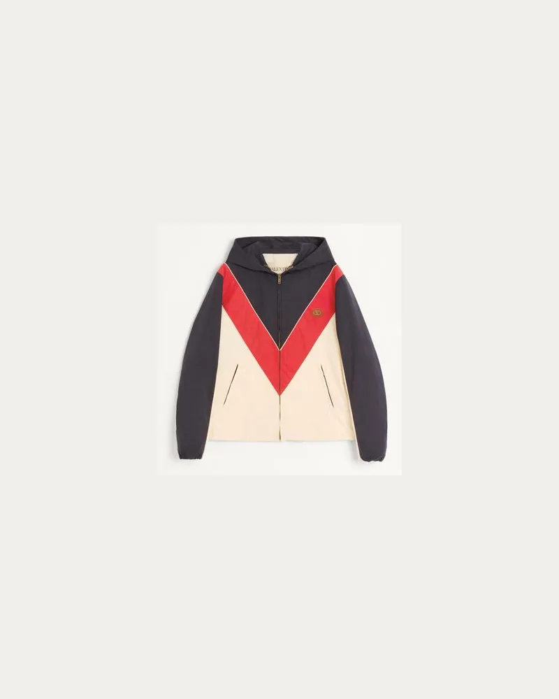 Valentino Garavani Windbreaker Aus Nylon Mit Kapuze Und Vlogo-Patch Mann MARINEBLAU/ROT/BLAU Marineblau