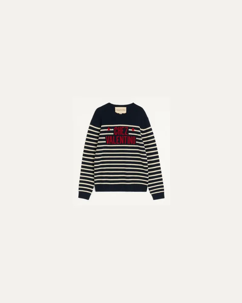 Valentino Garavani Wollpullover Mit Chez Valentino-Jacquard-Motiv Mann BLAU/BUTTER Blau