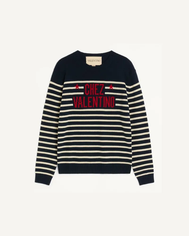 Valentino Garavani Wollpullover Mit Chez Valentino-Jacquard-Motiv Mann BLAU/BUTTER Blau