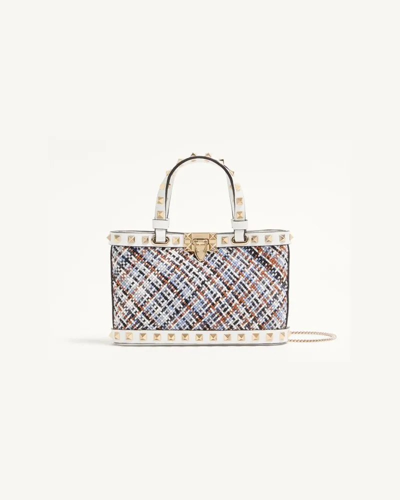 Valentino Garavani Valentino Garavani Rockstud Mini-Einkaufstasche Aus Gewebtem Stoff Frau WEISS/MEHRFARBIG Weiss