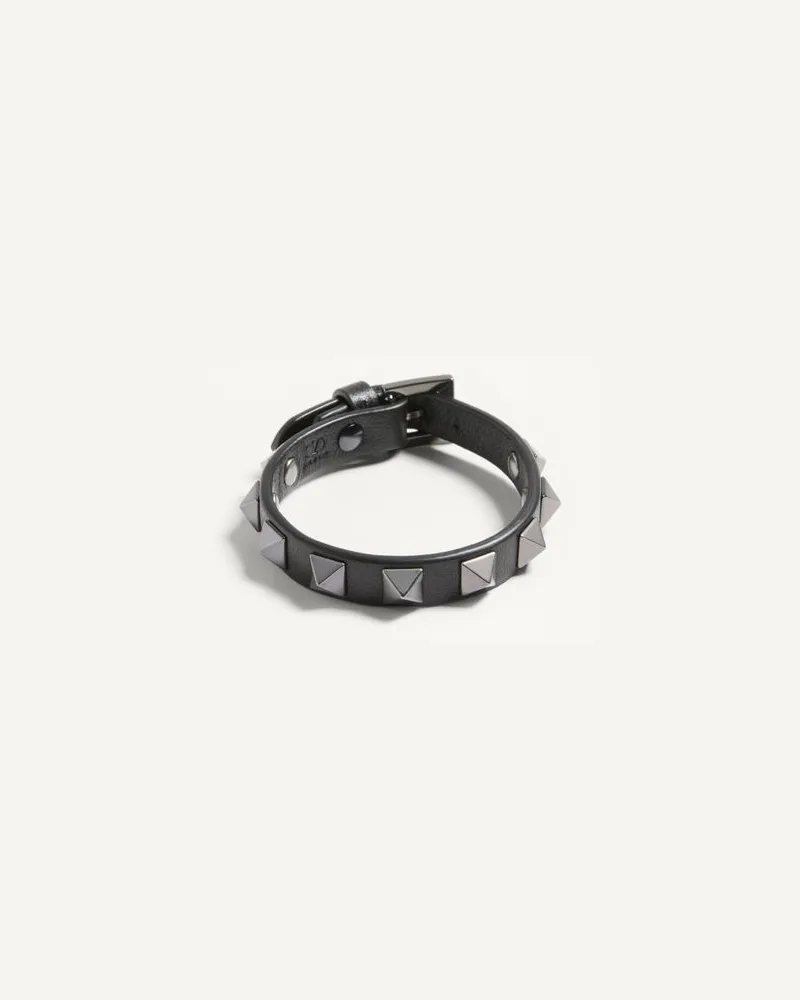 Valentino Garavani Lederarmband Rockstud Mit Palladium-Nieten Mann SCHWARZ Schwarz