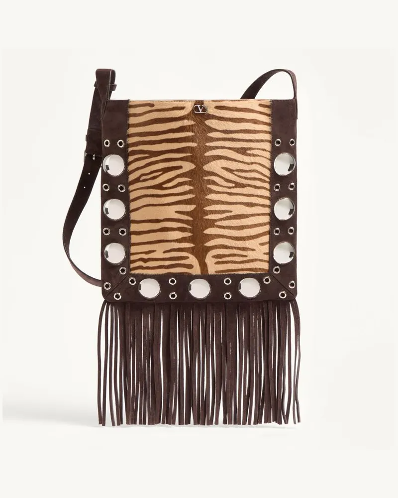 Valentino Garavani Valentino Garavani Nellcôte Schultertasche Aus Kalbsleder In Animalier-Pony-Optik Und Fransen Frau BEIGE/TESTA DI MORO Beige