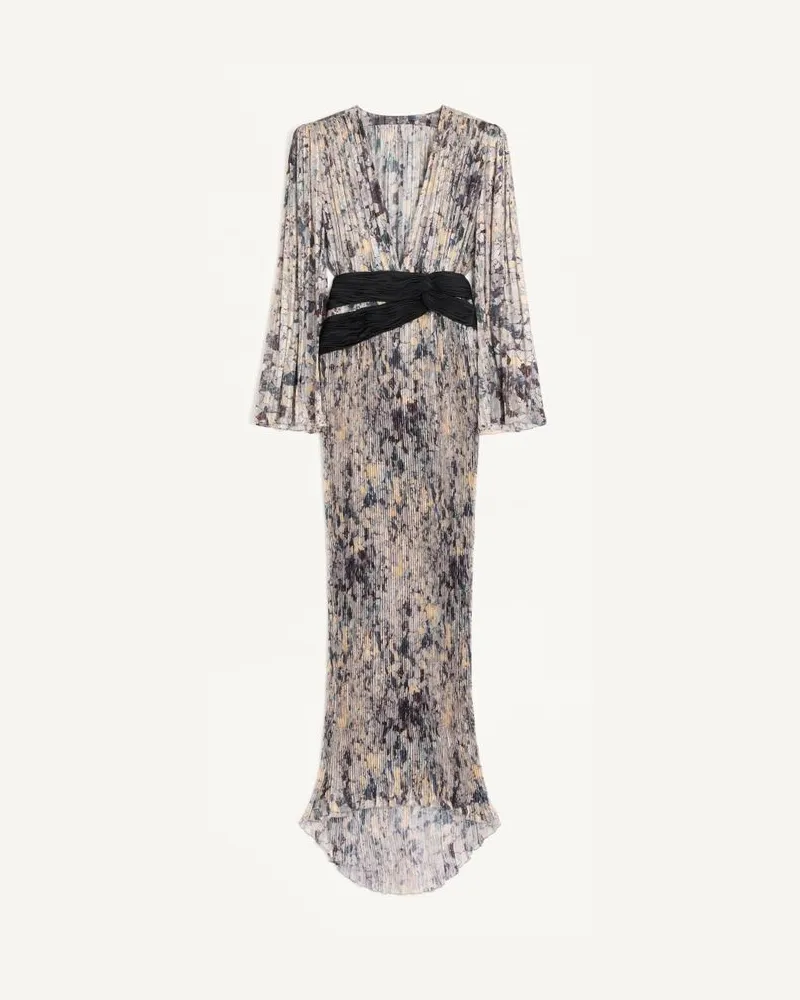 Valentino Garavani Langes Kleid aus Pekin Lurex Urbs Mosaïque mit Falten Frau GRAU/MEHRFARBIG Grau