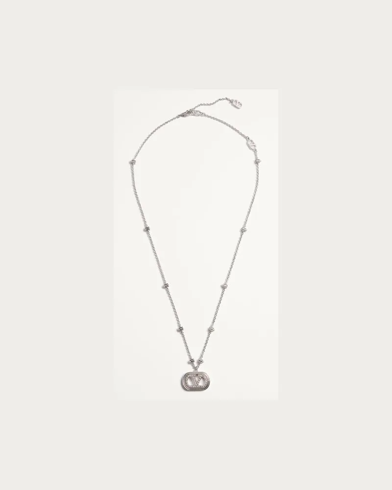 Valentino Garavani Vlogo Signature Metallhalskette Mit Perlen Und Swarovski®-Kristallen Frau RHODIUM Rhodium