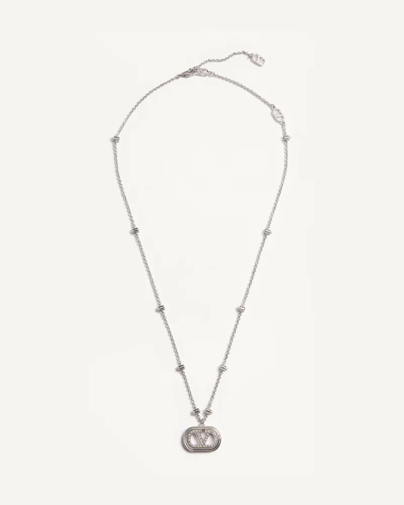 Valentino Garavani VLogo Signature Metallhalskette Mit Perlen Und Swarovski-Kristallen Frau RHODIUM Rhodium