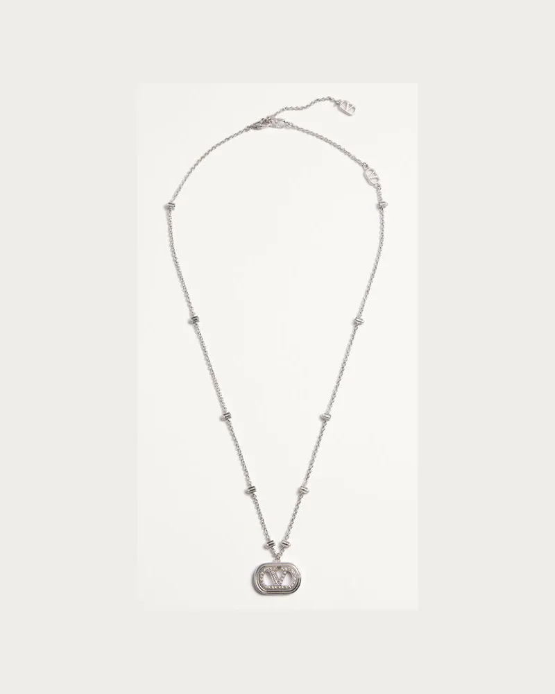 Valentino Garavani Vlogo Signature Metallhalskette Mit Perlen Und Swarovski®-Kristallen Frau RHODIUM Rhodium