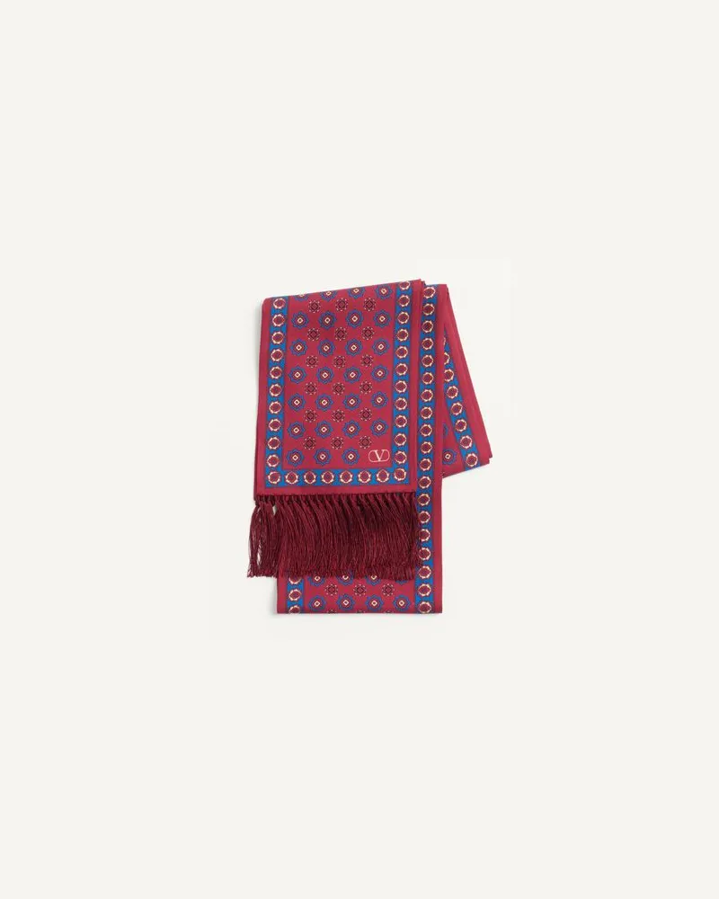 Valentino Garavani Chamber Bandeau Schal Aus Seide Mit Fransen Mann ROT/KORNBLUMENBLAU Rot
