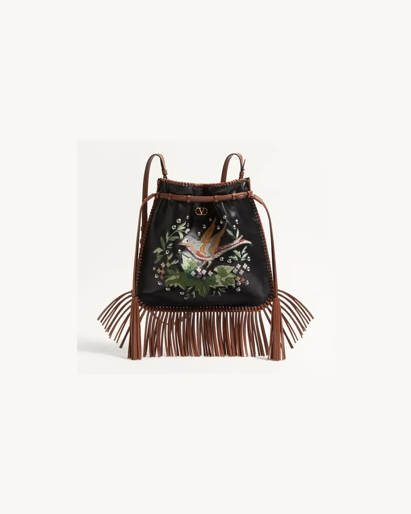 Valentino Garavani Valentino Garavani Nellcôte Alice Schultertasche Mit Stickerei Und Fransen Frau SCHWARZ/MULTICOLOR/TABAK Schwarz